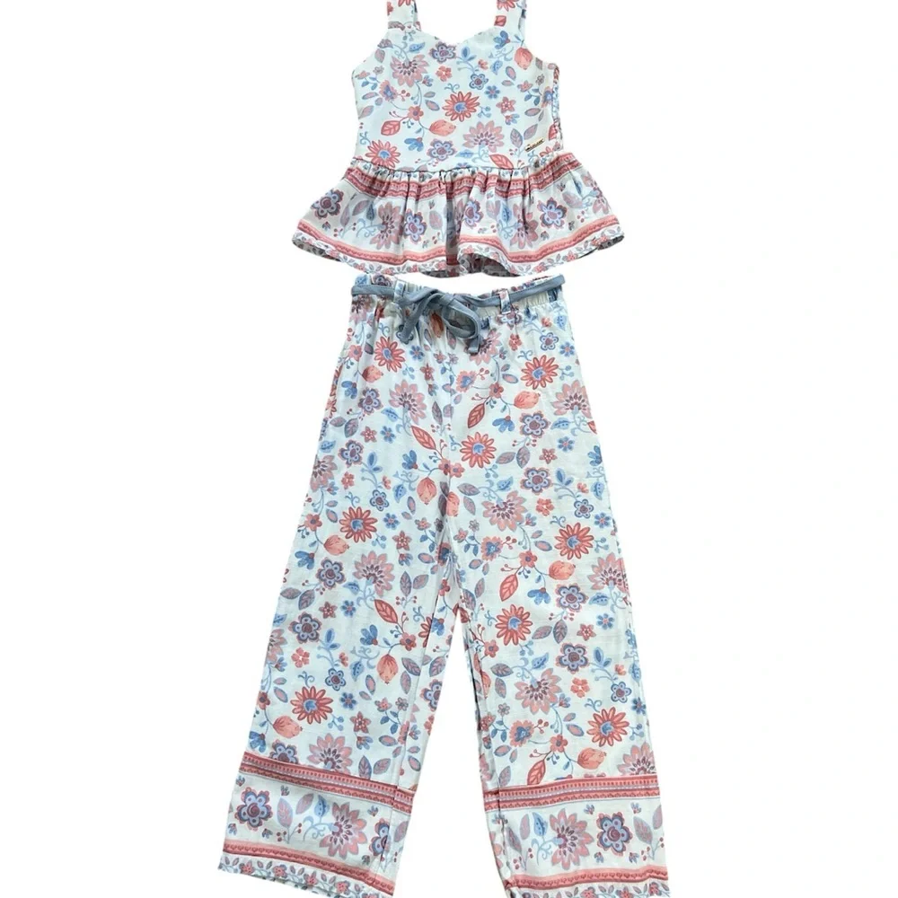 Tahari Girl's Two Piece Floral Peplum‎ Outfit Size 5 Girls